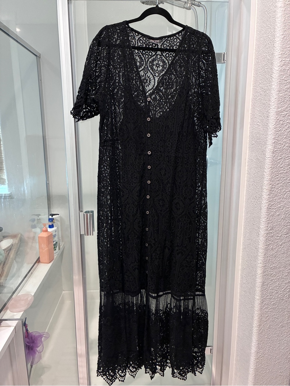 City Chic Black Lace Button-Front Maxi Dress